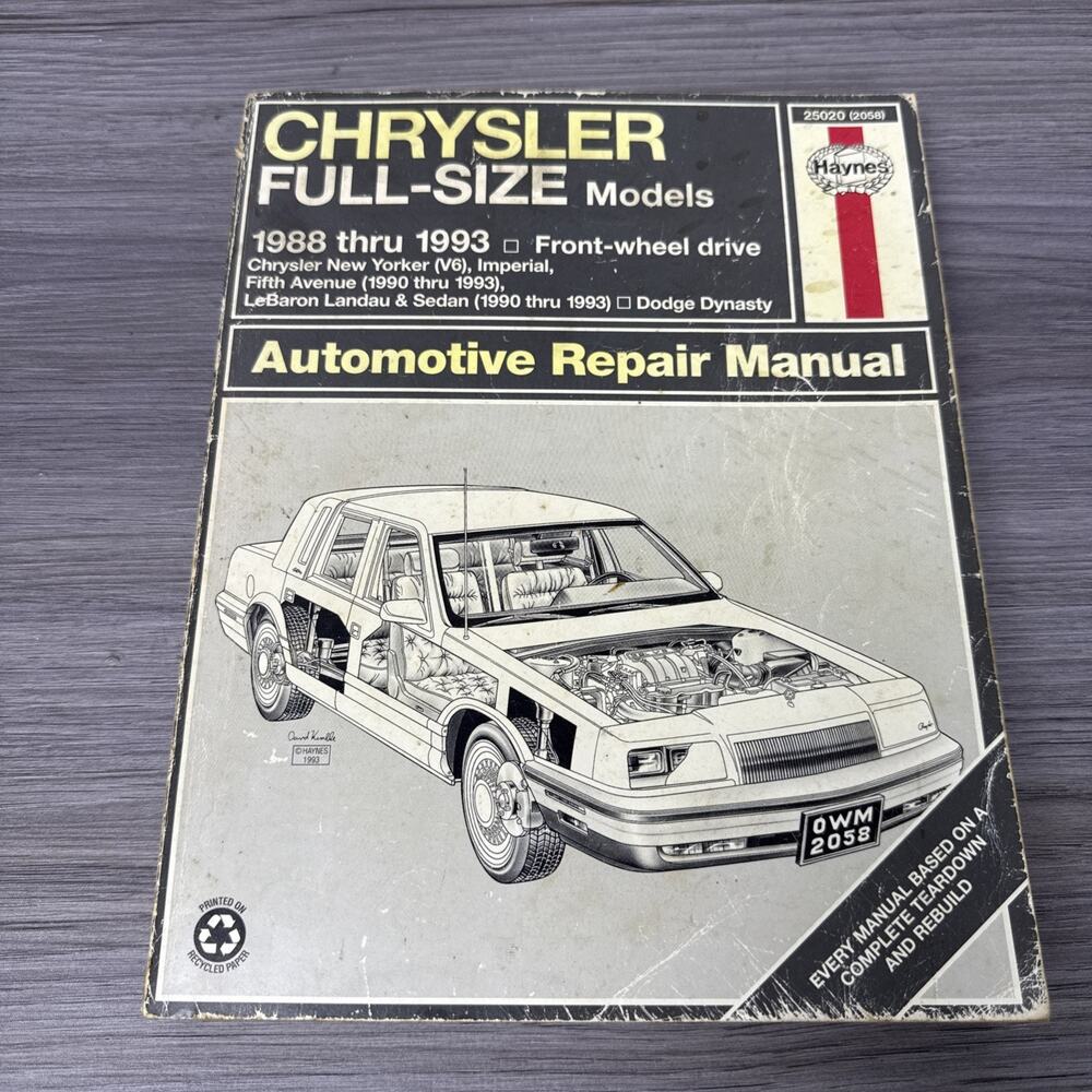 Haynes workshop service Repair Manual 2058 Chrysler Full-Size Models 1988 - 1993